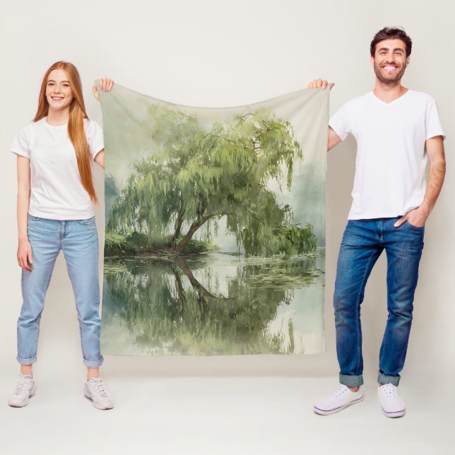 Lugn videpilsträd reflektion Naturkonst (5) Fleecefilt (På plats)