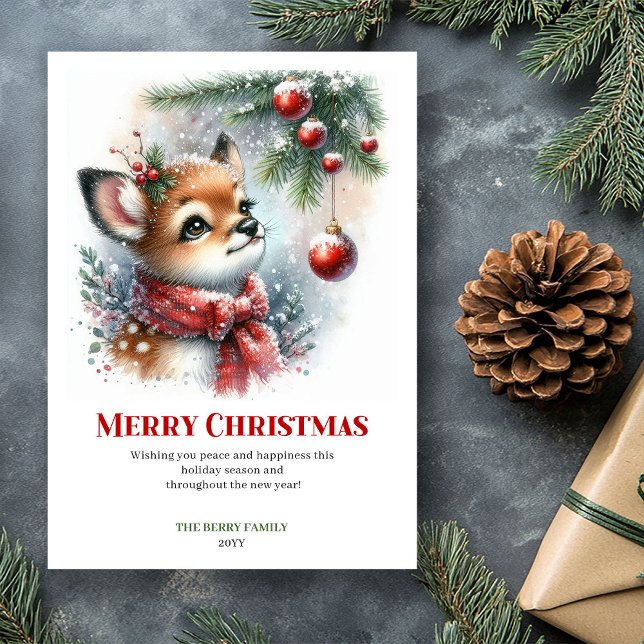 Lugn vinterfawn Snöig skog Julhälsning Jul Julkort (Serene Winter Fawn Snowy Forest Xmas Greeting Xmas Card)