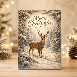 Lugn vinterhjort Glad jul skogsscen Helgkort