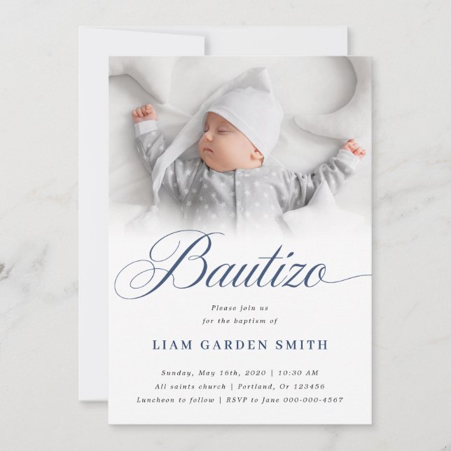 Lugn vit skript Bautizo fotodesign Inbjudningar (Framsida)