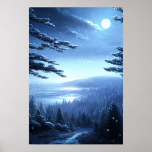 Lugn Winter Natten i skogen Poster