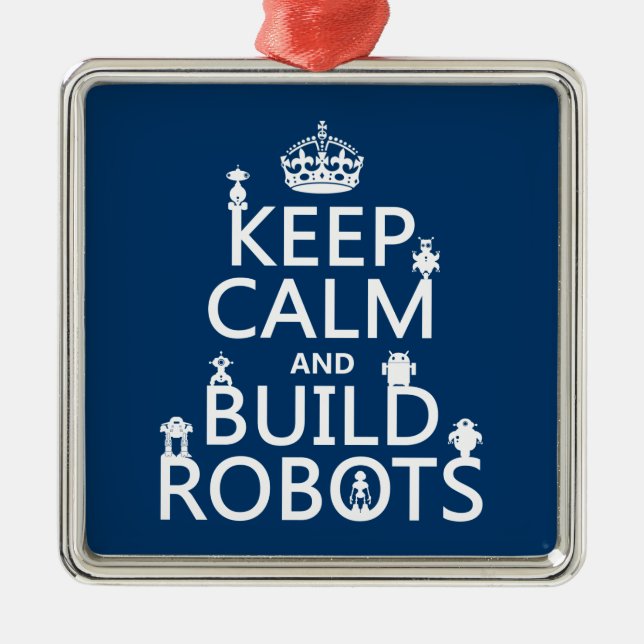 Lugna behålla och bygganderobotar (i någon färg) julgransprydnad metall (Framsidan)