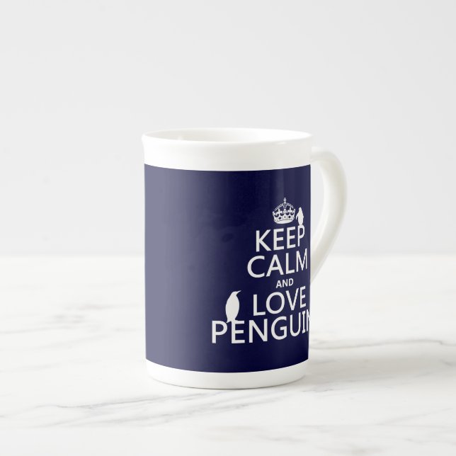 Lugna behålla och kärlekpingvin (några färg) benporslin mugg (Framsida höger)