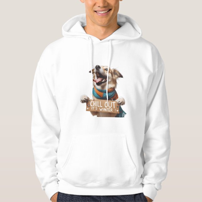 "Lugna ner, det är vinter! Upphetsad hund  Hoodie (Framsida)