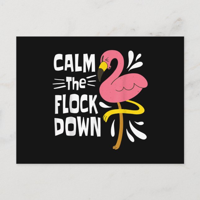 Lugna ner flocken rolig rosa flamingo vykort (Framsida)