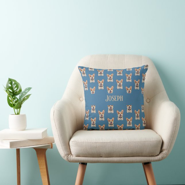 Lugnande blå Corgi Baby Shower Anpassningsbart nam Kudde (Stol)