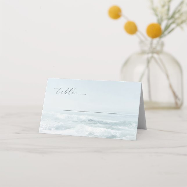 Lugnande Blå Minimalistisk Foto Placeringskort (Framsida)