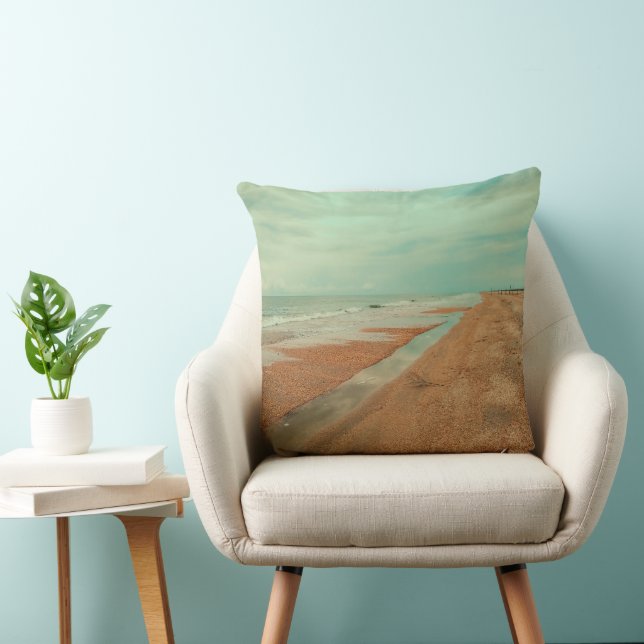 Lugnande Blå Minimalistisk Ocean Strand Tidvatten Kudde (Stol)