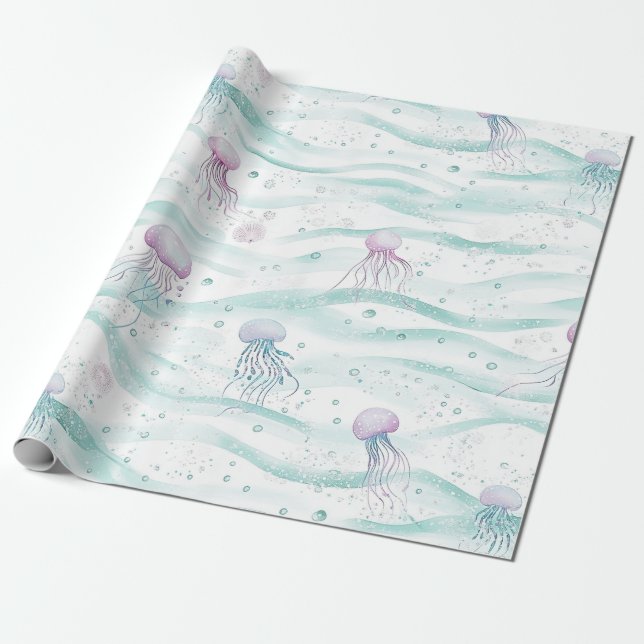 Lugnande maneter havsmönster presentpapper (Utrullad)