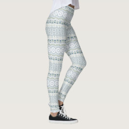 Lugnblått och grönt mandalamönsterdesign leggings
