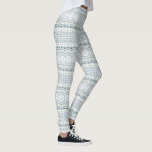 Lugnblått och grönt mandalamönsterdesign leggings