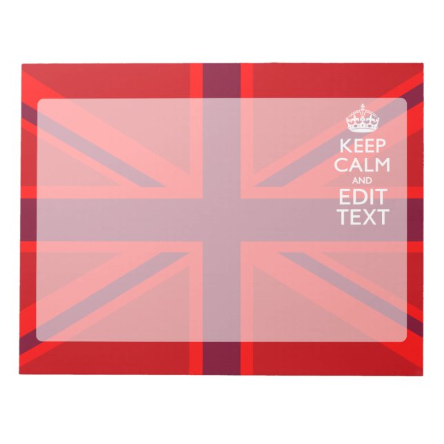 Lugnen Red Behålla har din text om Union Jack Flag Anteckningsblock (Framsida)