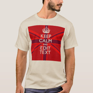 Lugnen Red Behålla har din text om Union Jack Flag Tee Shirt