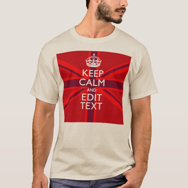 Lugnen Red Behålla har din text om Union Jack Flag Tee Shirt (Framsida)