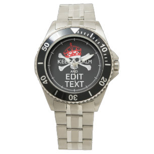 Lugnen Röda Krona-skärben i Behållan Text Skull Armbandsur