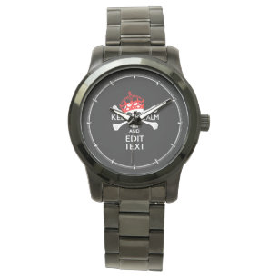 Lugnen Röda Krona-skärben i Behållan Text Skull Armbandsur