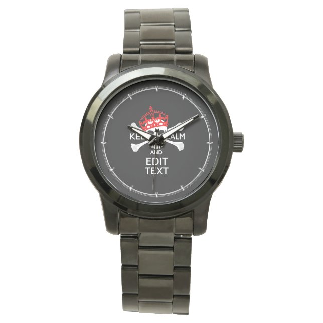 Lugnen Röda Krona-skärben i Behållan Text  Skull Armbandsur (Framsida)