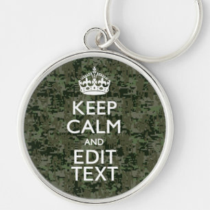 Lugnen Text Digital Camouflage Woodland Behålla Rund Silverfärgad Nyckelring