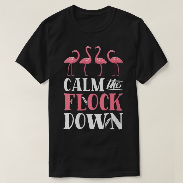 Lugnen Womens Flamingo,  Flock Down Funny Rosa Bir T Shirt (Design framsida)