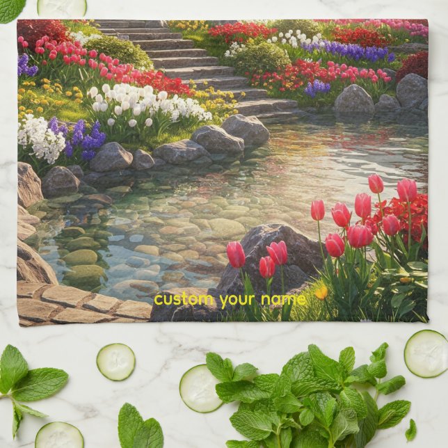 lugnt bergsträdgård kökshandduk (Vikta)