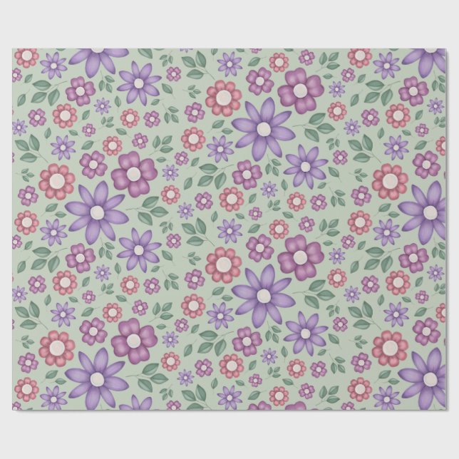 lugnt, salvia grönt pastell blomster mönster presentpapper (Platt)