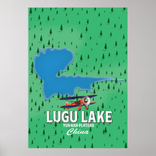 Lugu Sjö, Yunnan platå, China karta Poster