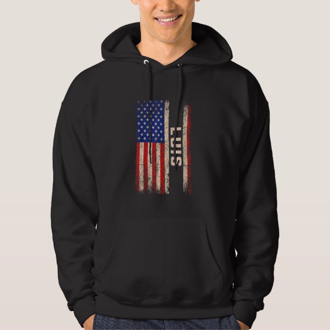 Luis First Namn Shirt Luis Namn American Flagga Hoodie (Framsida)