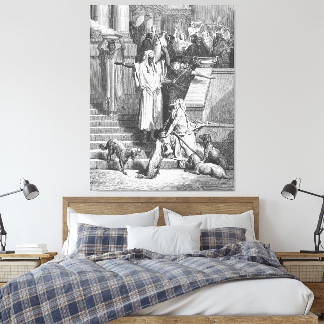 Lukas 16 Lasarus utanför den rike mannens hus Canvastryck (Insitu (sovrum))