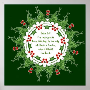 Lukas 2:11 Skrift för jul med järnek Poster