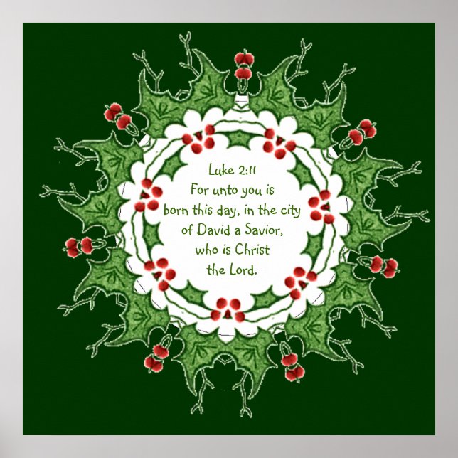 Lukas 2:11 Skrift för jul med järnek Poster (Framsidan)