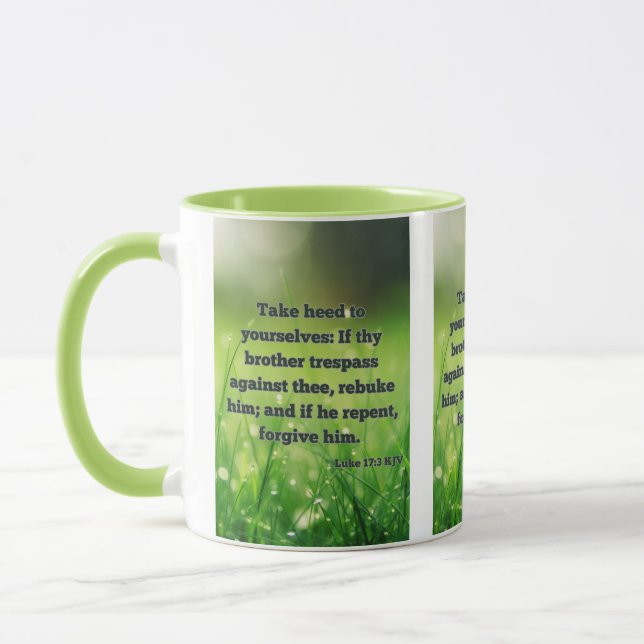Luke 17:3 KJV Bible Scripture Pic Two-Tone Mugg (Vänster)