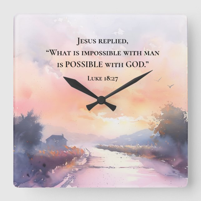 Luke 18:27 Möjlig med Gud, Jesus Bible Verse Fyrkantig Klocka (Framsida)