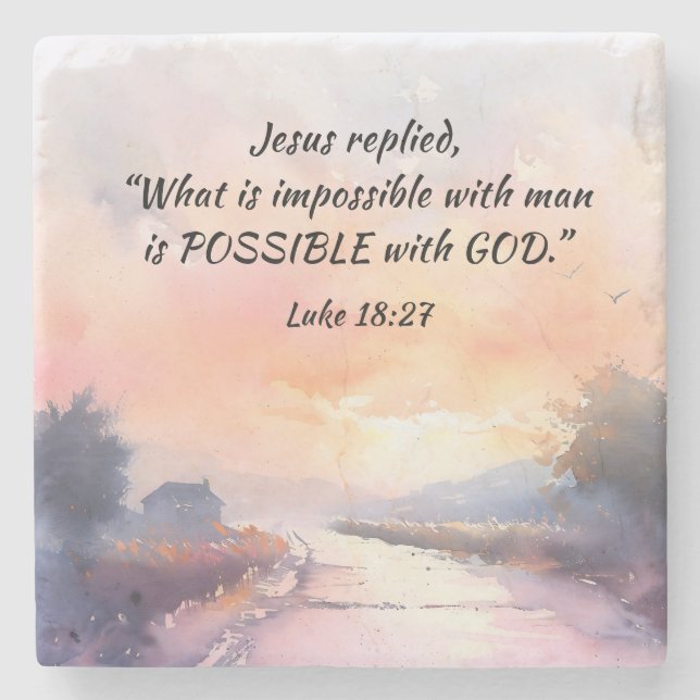 Luke 18:27 Möjlig med Gud, Jesus Bible Verse Stenunderlägg (Framsidan)
