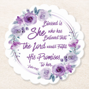 Luke 1:45 Blsed är Hennes Lila Blommigt Underlägg Papper