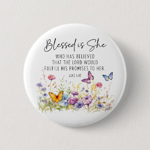 Luke 1:45 Blsed är Hon Scripture Wildblommor Knapp