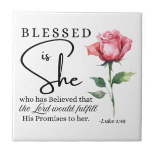 Luke 1:45 Blsed är Ro Flower Kakelplatta
