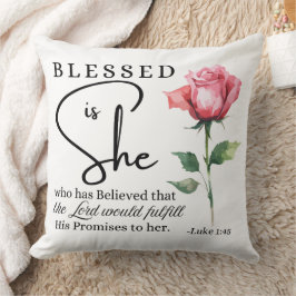 Luke 1:45 Blsed är Ro Flower Kudde