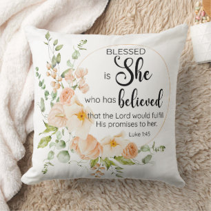 Luke 1:45 Blsed är Vår Orange Flower Kudde