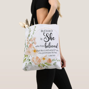 Luke 1:45 Blsed är Vår Orange Flower Tygkasse