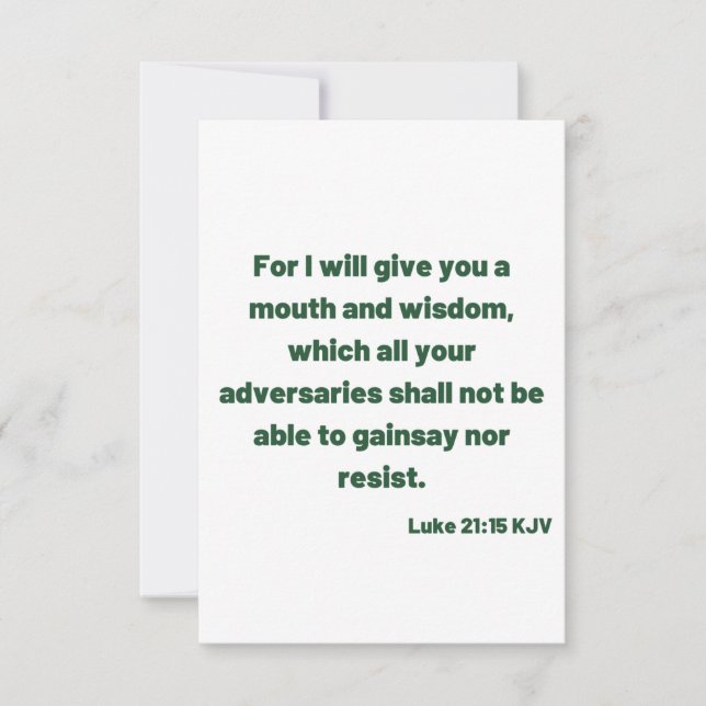 Luke 21:15 KJV Bible Verse Flat Greeting Card Kort (Framsida)