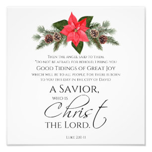 Luke 2:10-11 Bra Tidings Poinsettia jul Fototryck