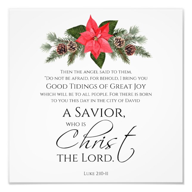 Luke 2:10-11 Bra Tidings Poinsettia jul Fototryck (Framsidan)
