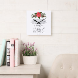 Luke 2:10-11 Bra Tidings Poinsettia jul Fyrkantig Klocka