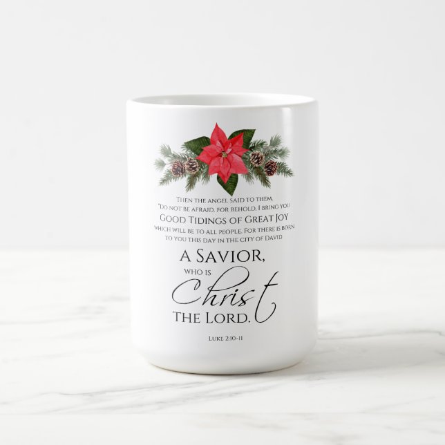 Luke 2:10-11 Bra Tidings Poinsettia jul Kaffemugg (Center)