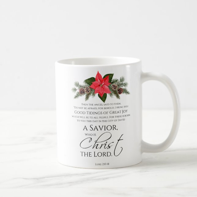 Luke 2:10-11 Bra Tidings Poinsettia jul Kaffemugg (Höger)