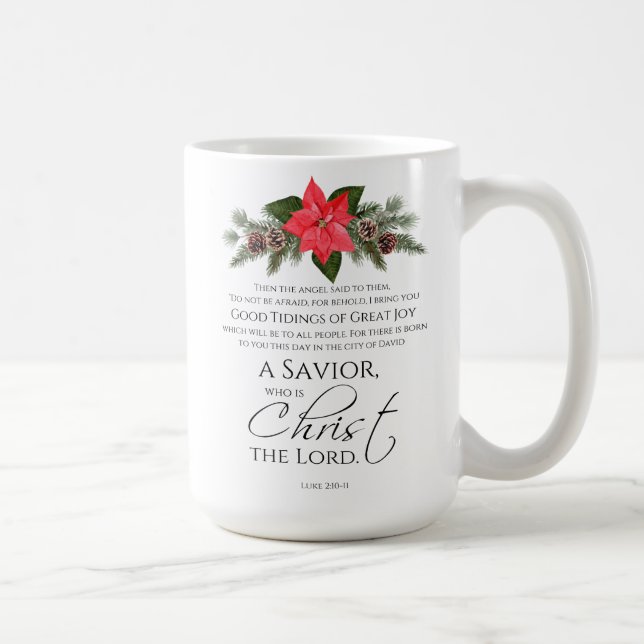 Luke 2:10-11 Bra Tidings Poinsettia jul Kaffemugg (Höger)