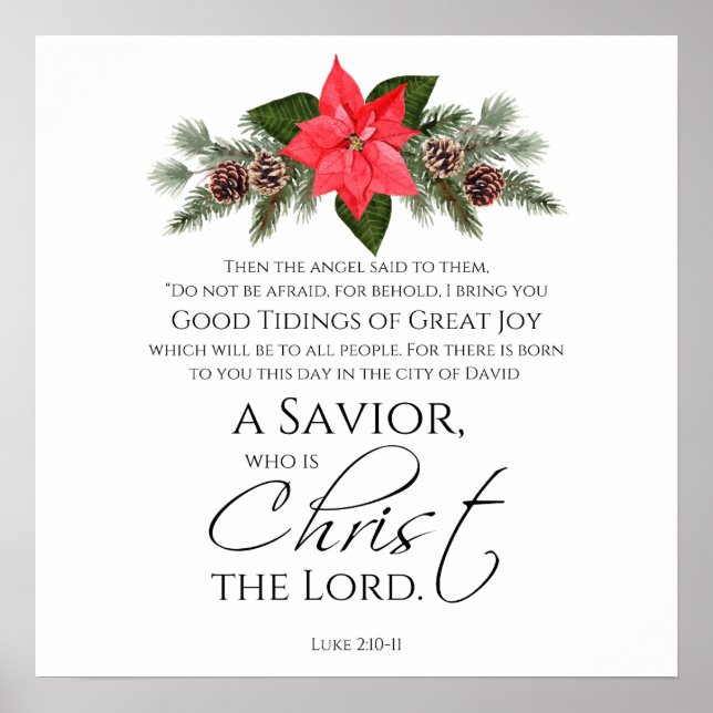 Luke 2:10-11 Bra Tidings Poinsettia jul Poster (Framsidan)