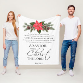 Luke 2:10-11 Poinsettia-julskript Fleecefilt