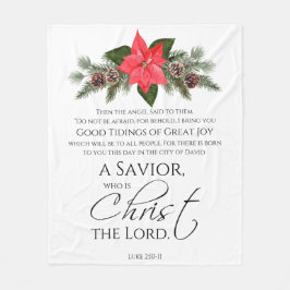 Luke 2:10-11 Poinsettia-julskript Fleecefilt