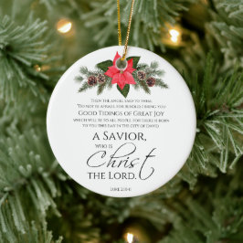 Luke 2:10-11 Poinsettia-julskript Julgransprydnad Keramik